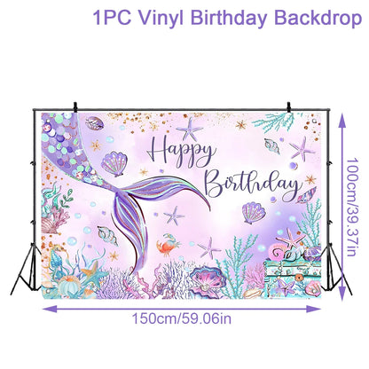 Little Mermaid Party Decorations Balloons Garland Arch Mermaid Tail Backdrop Set 1st Birthday Decoration Girl Party Supplies