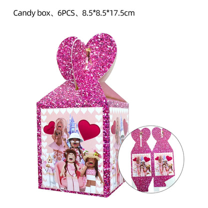 Pink Robloxed Theme Birthday Party Decorations Tableware Set Balloons Cups Plates Banner Backdrop for Girls Baby Shower Supplies