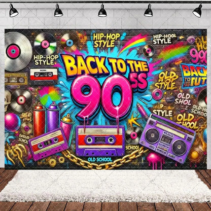 90’S Disco Party Decorations Back To 90s Backdrop Women Men Friend Birthday Music Party Disposable Tableware Balloon CakeTopper