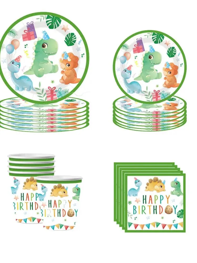 Cartoon Dinosaur Theme Birthday Party Decorations Cartoon Disposable Tableware Set Disposable Plates Kids Boys Girls Baby Shower