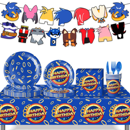 Sonic boys and girls' birthday party decorations, baby party decorations, disposable tableware stickers，tablecloths，back drop。
