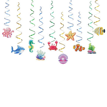 Ocean Party Decorations Under The Sea Banner Jellyfish Crab Seahorse Fish Sea Shell Hanging Swirls Baby Shower Birthday Supplies