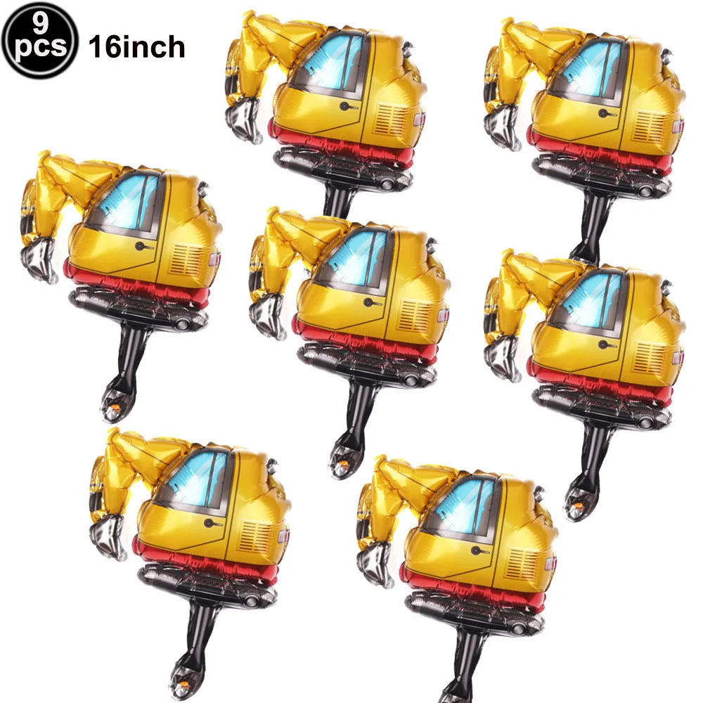 Construction Truck Balloons Excavator Cement Truck Forklift Crane Foil Balloon Kid Boys Birthday Party Construction Theme Decors