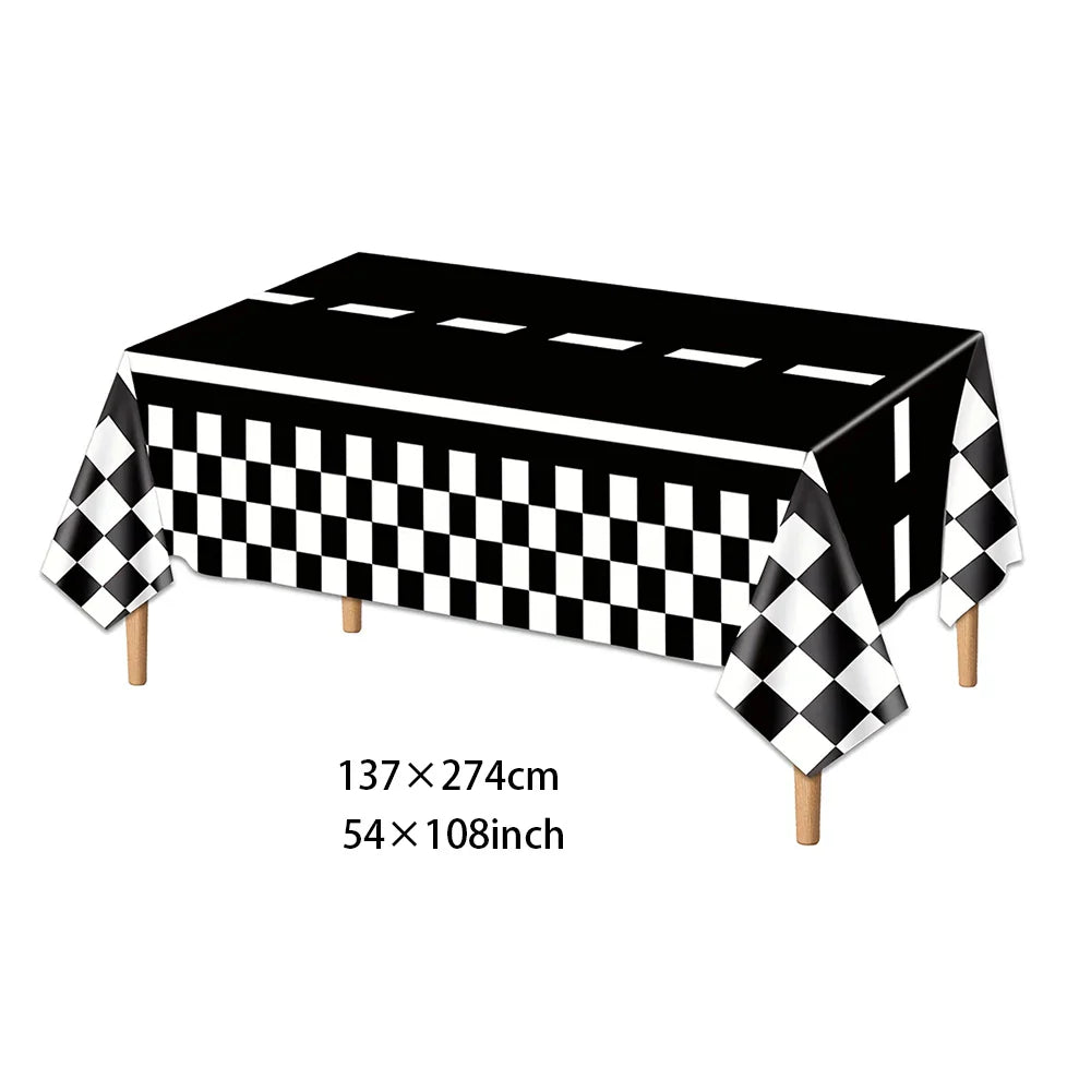 Racing Car Table Runner Tablecloths Table cover checkered flag racing road track kids Race Car Themed birthday Party Decoration