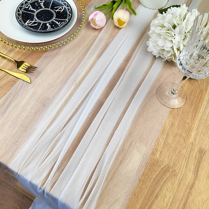 Chiffon Table Runner Sheer Fabric Silk for Boho Sheer Fabric Wedding Arch Overlay Draping Decoration Birthday Party Table Decor