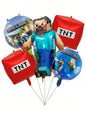 5pcs My World Pixel Video Themed Party Decorations Set，Hanging Banners 、Balloons,Suitable For Birthday、Halloween、Christmas Party