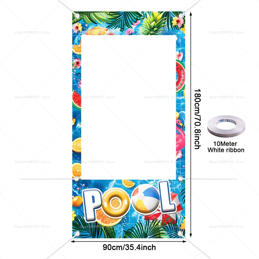 Summer Themed Party Decorations Photo Booth Frame Props Pool Flamingo Hawaiian Party Shooting Backdrop Props Baby Shower Banner