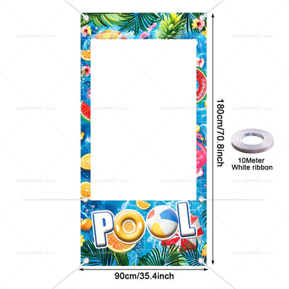 Summer Themed Party Decorations Photo Booth Frame Props Pool Flamingo Hawaiian Party Shooting Backdrop Props Baby Shower Banner