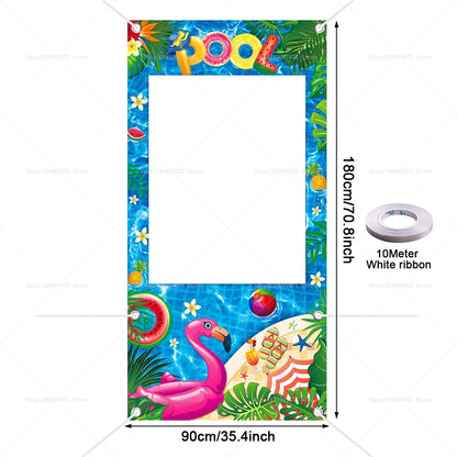 Summer Themed Party Decorations Photo Booth Frame Props Pool Flamingo Hawaiian Party Shooting Backdrop Props Baby Shower Banner