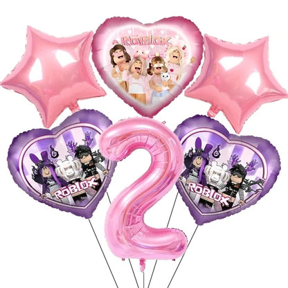Pink Robloxed Theme Birthday Party Decorations Tableware Set Balloons Cups Plates Banner Backdrop for Girls Baby Shower Supplies