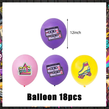 90’S Disco Party Decorations Back To 90s Backdrop Women Men Friend Birthday Music Party Disposable Tableware Balloon CakeTopper