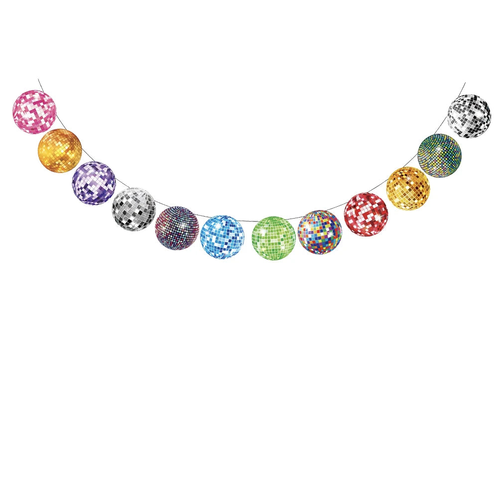 Music Disco party Banner Garland Hanging swirls decoration retro party Back To The 80s 90s hip hop disco party decoration Banner