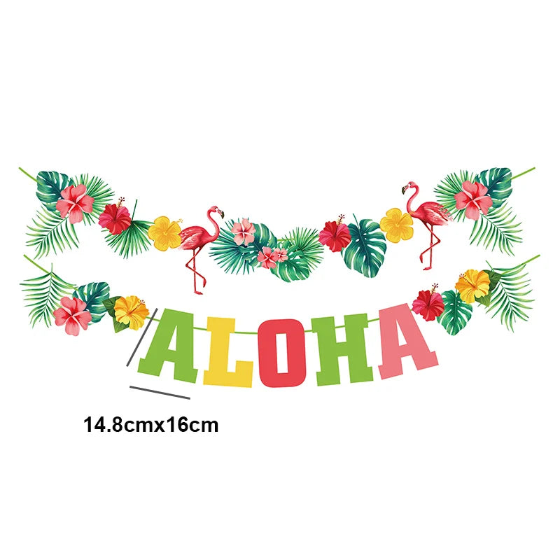 Tropical Party Decorations  Hibiscus Flower Garland Strawberry Cups Luau Grass Table Skirt Summer Beach Hawaiian Party Supplies