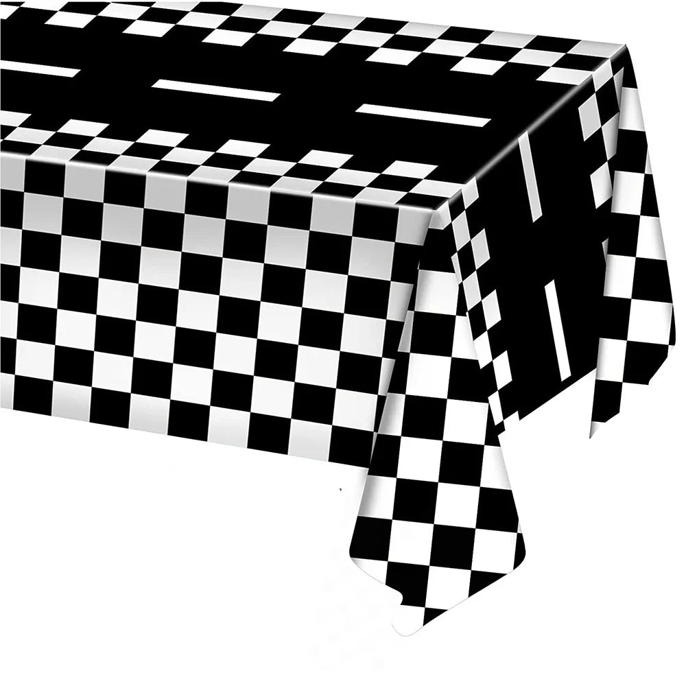 Checkered Race Car Party Tablecloths Black White Checkered Flag Tablecloth Racetrack Tablecover Racing Birthday Party Supplies