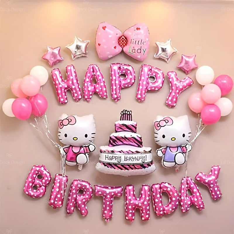 Cartoon Party Balloon Decoration Cute Hello Kitty Birthday Kids Theme Scene Layout Hello Kitty Room Decor Kawaii Gift for Girls