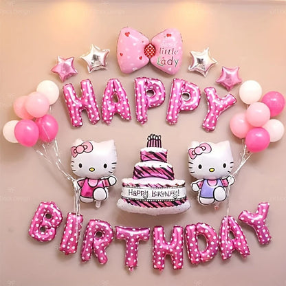Cartoon Party Balloon Decoration Cute Hello Kitty Birthday Kids Theme Scene Layout Hello Kitty Room Decor Kawaii Gift for Girls