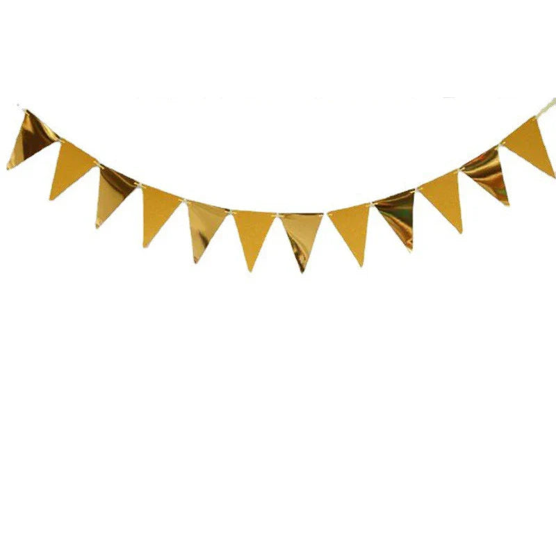 1 Set Black Golden Party Decorations Triangle Pennant Banner Flag Garland Birthday Graduation Wedding Engagement Party Supplies