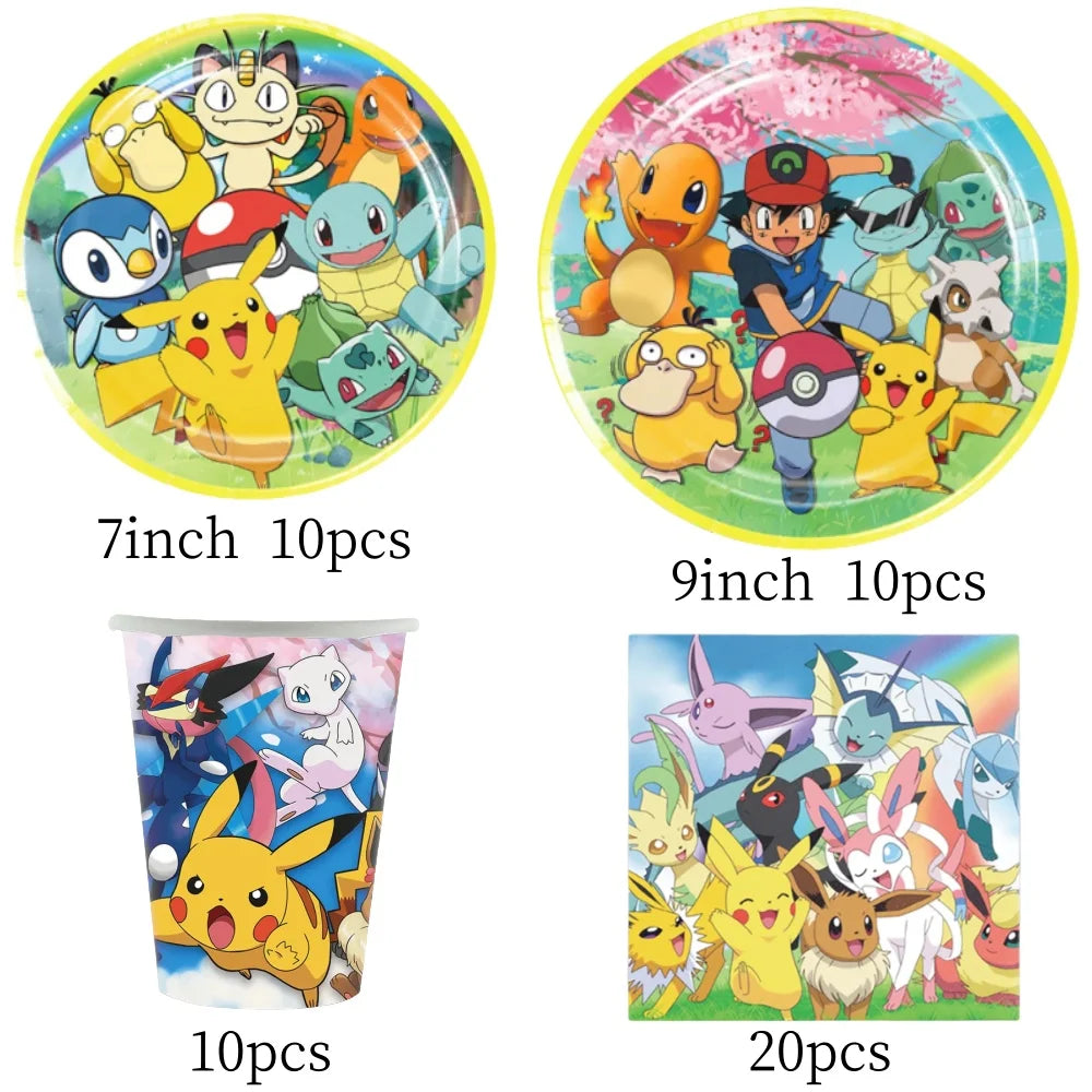 Pokemon Party Decorations Girls Party Pink Tableware Set Plate Cup Napkin Tablecloth Baby Shower Kids Birthday Party Supplies