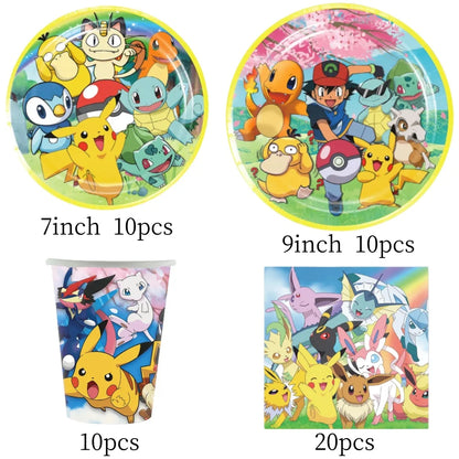 Pokemon Party Decorations Girls Party Pink Tableware Set Plate Cup Napkin Tablecloth Baby Shower Kids Birthday Party Supplies